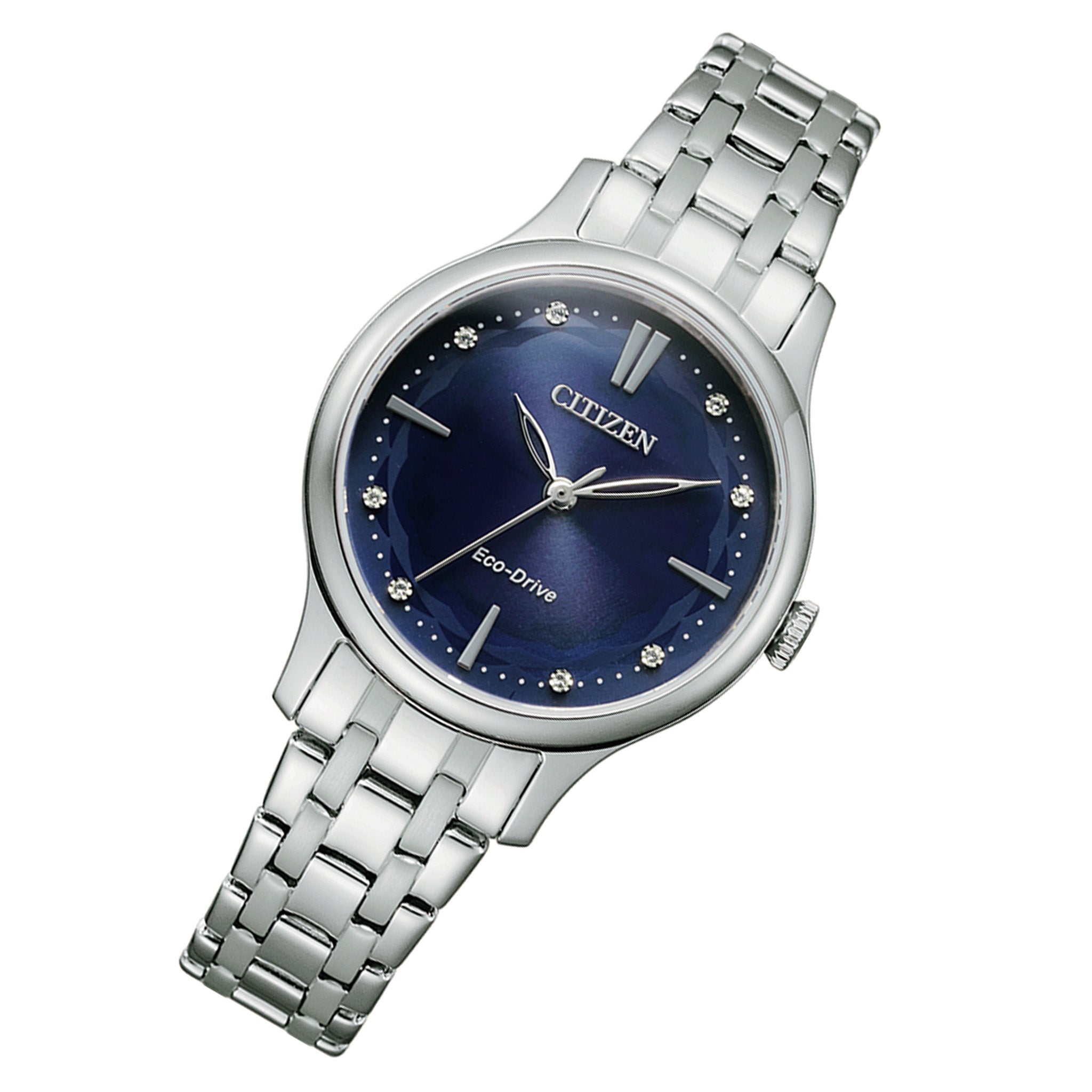 Citizen Eco-Drive Silver Steel Blue Dial Solar Women's Watch - EM0890-85L