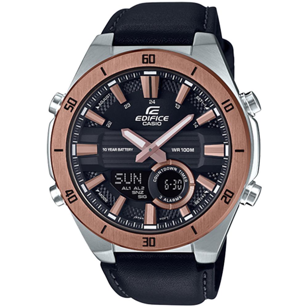 Edifice Black Leather Duo Chronograph Men's Watch - ERA110GL-1A