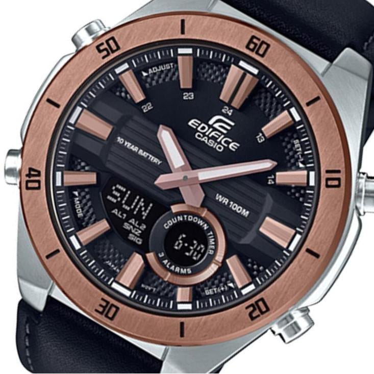 Casio Edifice Black Leather Men's Duo Chrono Watch - ERA110GL-1A