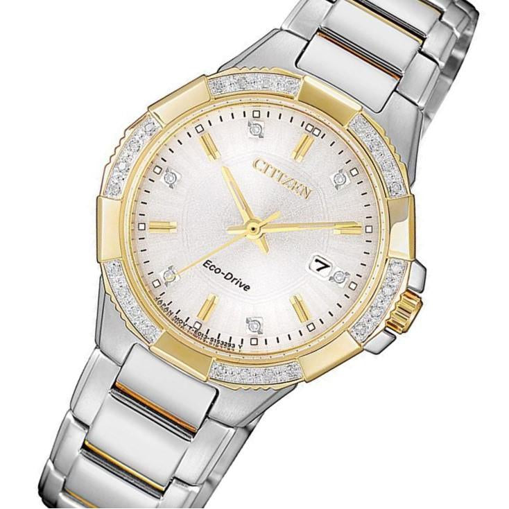 Citizen Ladies Diamond Eco-Drive Gold & Silver Stainless Steel Watch - EW2464-55A