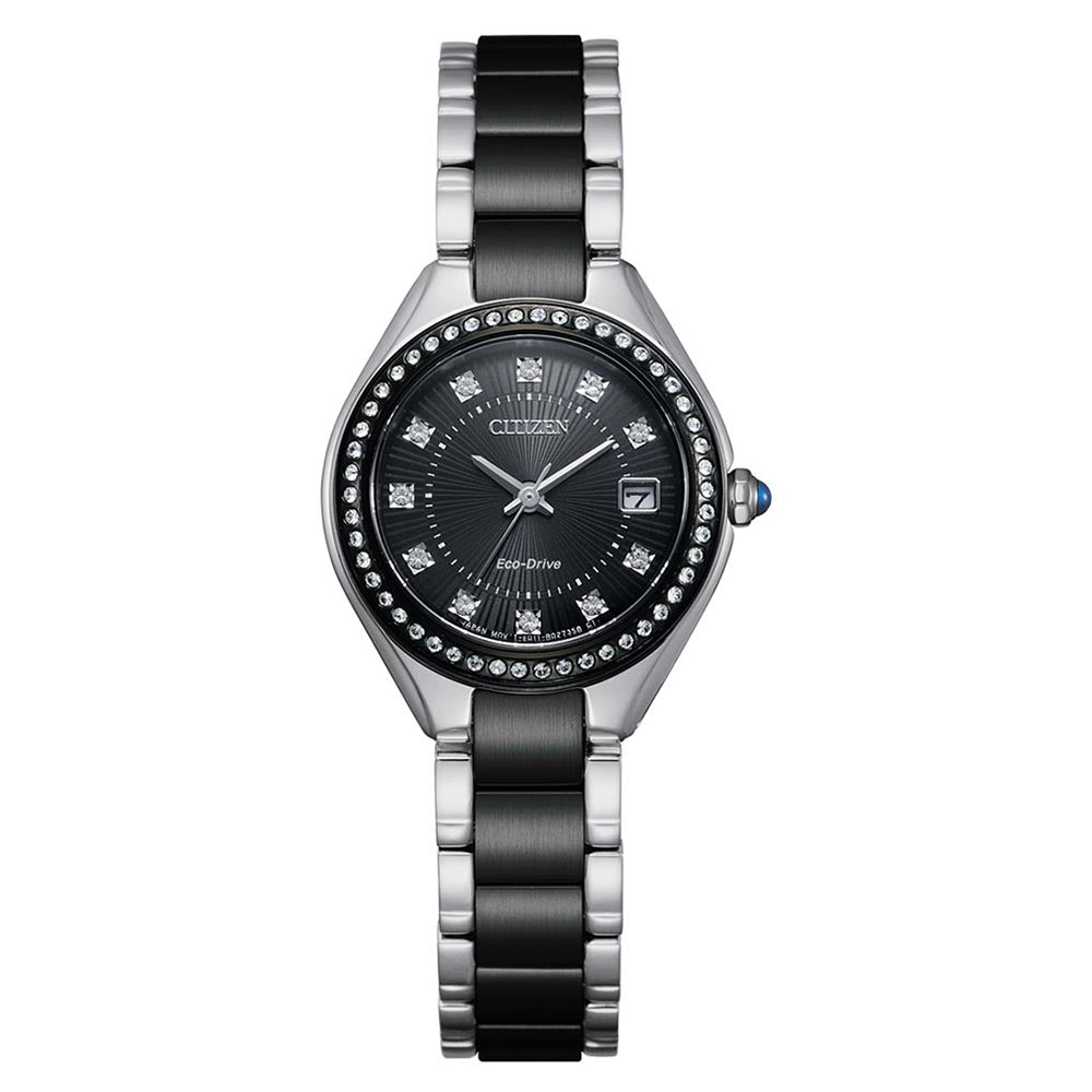 Citizen Silver Steel Eco-Drive Black Dial Women's Watch - EW2558-88E