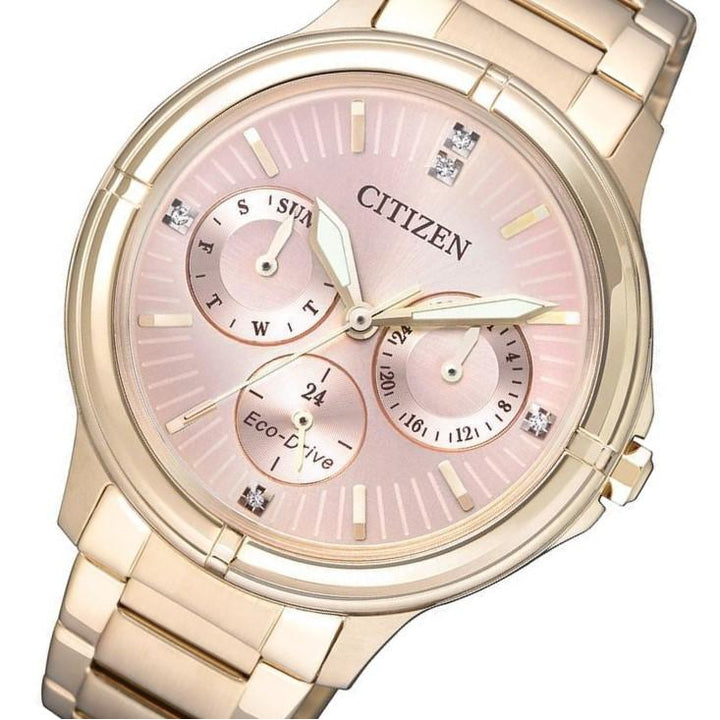 Citizen Ladies Dress Eco-Drive Rose Gold Stainless Steel Multi-Function Watch - FD2033-52W
