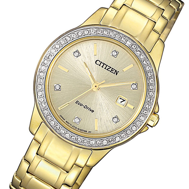 Citizen Gold Steel Ladies Solar Watch - FE1172-55P