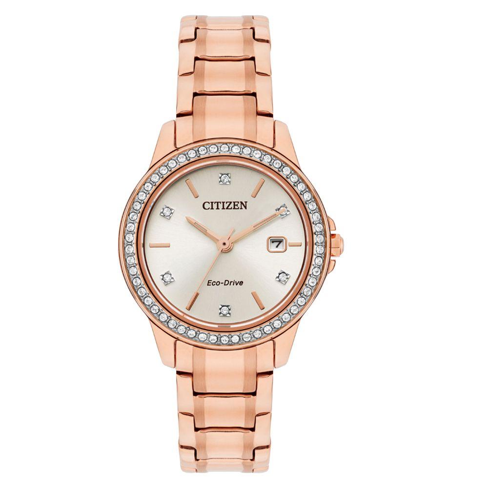 Citizen Rose Gold Steel Ladies Solar Watch - FE1173-52A