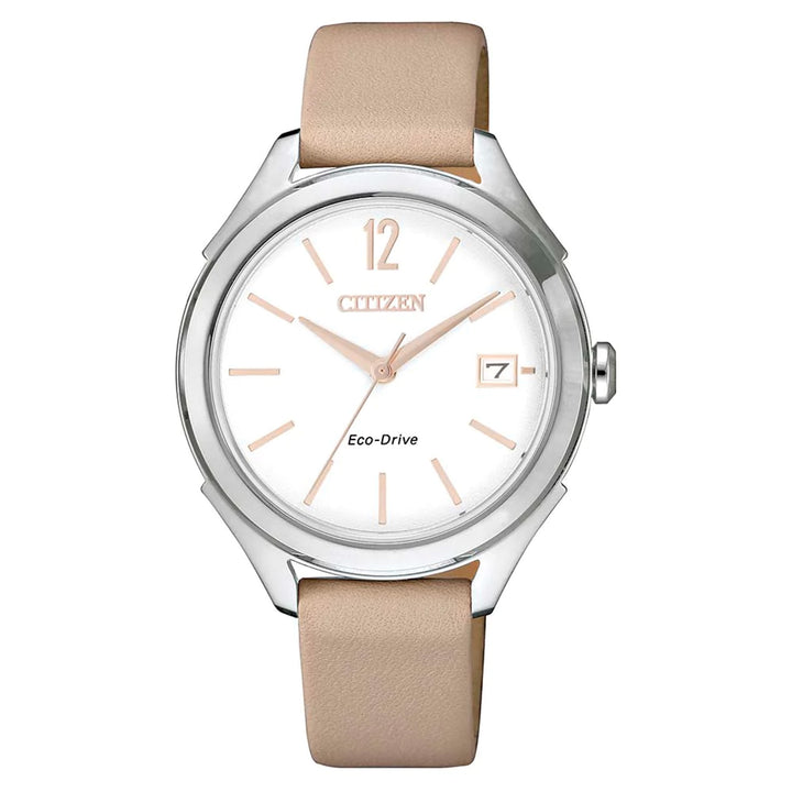 Citizen Eco Drive Beige Leather White Dial Women's Solar Watch - FE6141-19A