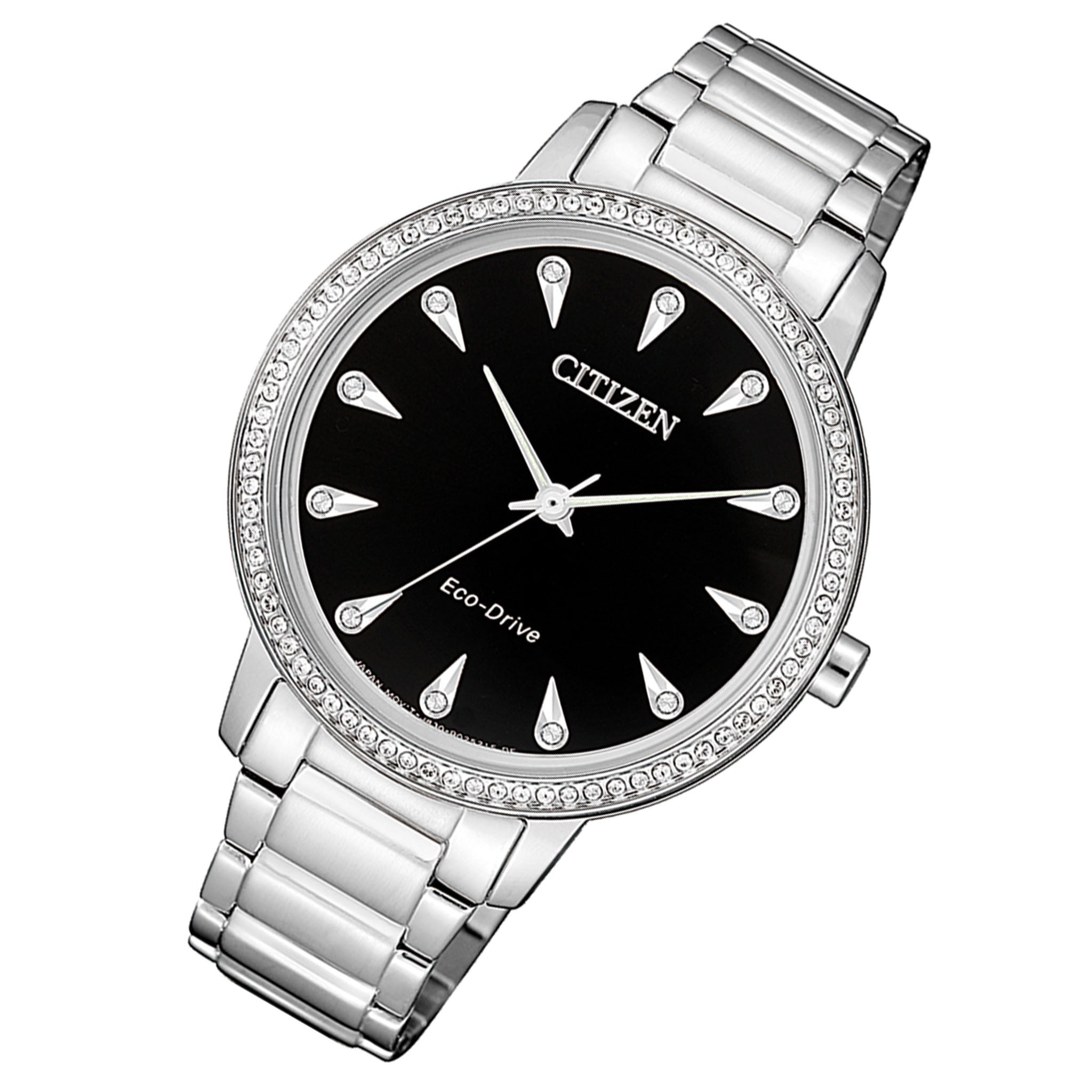 Citizen Silver Steel Eco-Drive Black Dial Solar Women's Watch - FE7040-53E
