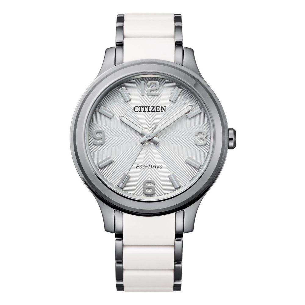 Citizen Stainless Steel and White Silicone Band Ladies Solar Watch - FE7071-84A