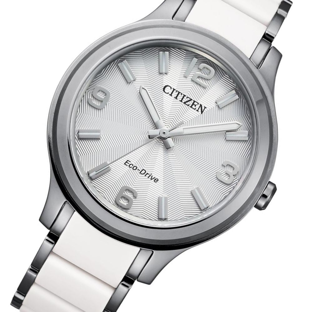 Citizen Stainless Steel & White Silicone Band Ladies Solar Watch - FE7071-84A