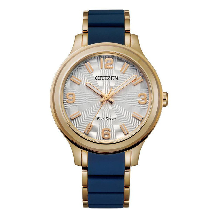 Citizen Stainless Steel and Blue Silicone Band Ladies Solar Watch - FE7078-93A