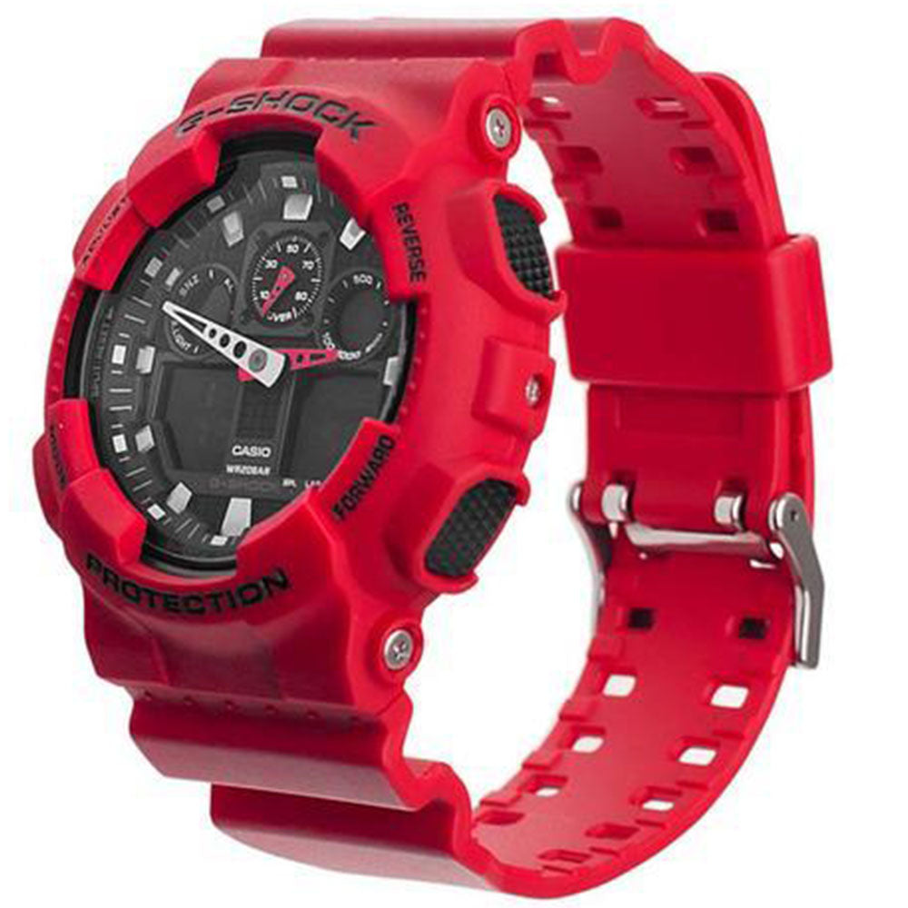 Casio G-SHOCK 55mm Duo Red Resin Black Dial Analogue-Digital Men's Watch - GA100B-4A