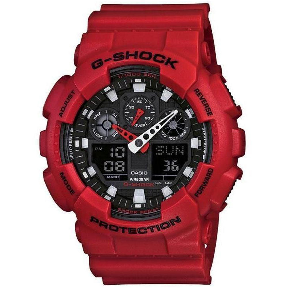 Casio G-SHOCK 55mm Duo Red Resin Black Dial Analogue-Digital Men's Watch - GA100B-4A