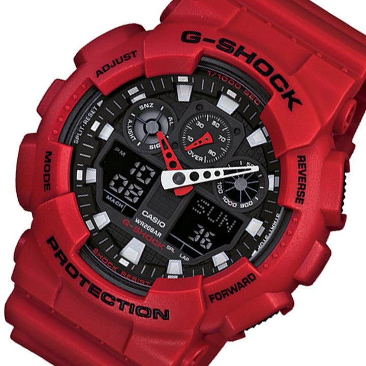 Casio G-SHOCK 55mm Duo Red Resin Black Dial Analogue-Digital Men's Watch - GA100B-4A