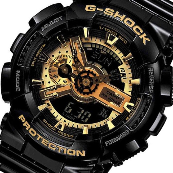 Casio G-SHOCK X-Large Black Resin Gold Dial Analogue-Digital Men's Watch - GA110GB-1