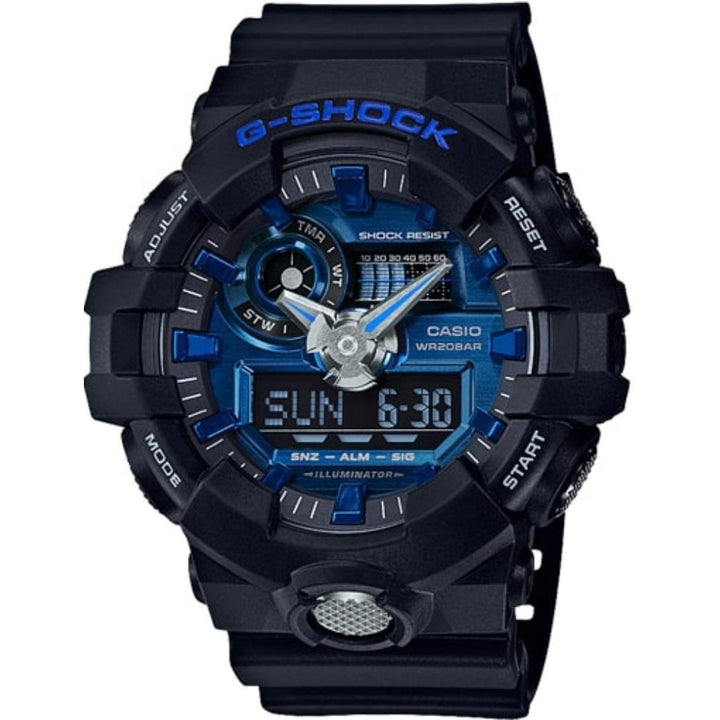 Casio G-Shock Black & Neon Blue Digital Analog Men's Watch - GA710-1A2