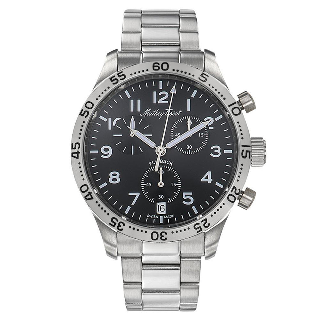 Mathey-Tissot Type 21 Flyback Stainless Steel Black Dial Swiss Made Men's Watch - H1821CHANG