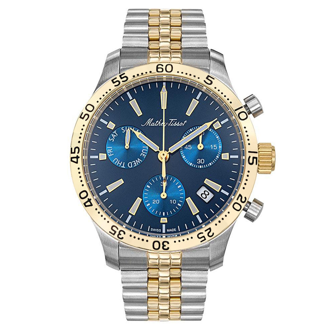 Mathey-Tissot Type 22 Stainless Steel Smoked Blue Dial Chronograph Men's Watch - H1822CHBU