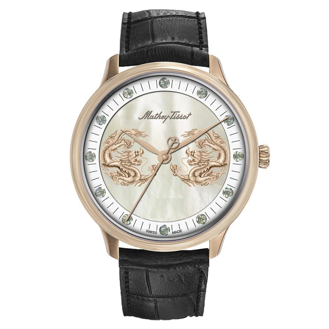 Mathey-Tissot Limited Edition Edmond Dragon Black Leather White Dial Automatic Men's Watch - H1886PI1
