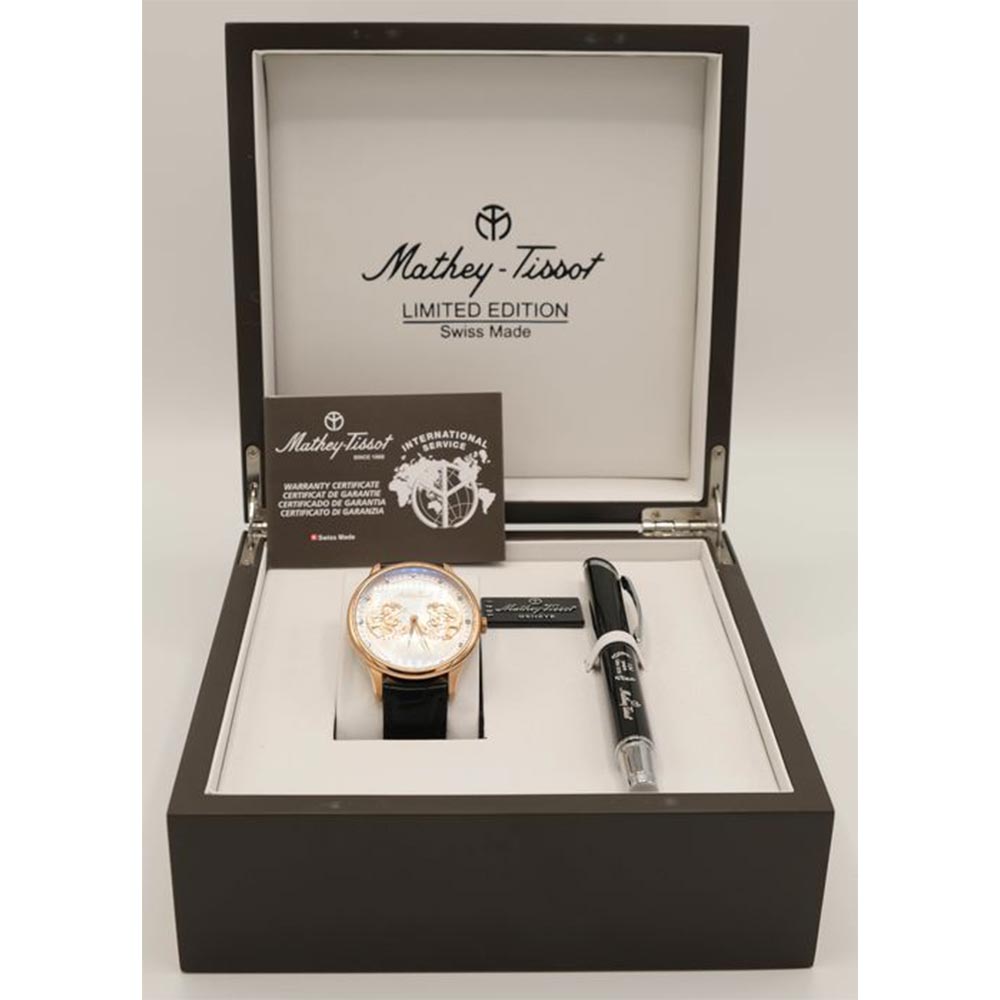 Mathey-Tissot Limited Edition Edmond Dragon Black Leather White Dial Automatic Men's Watch - H1886PI1