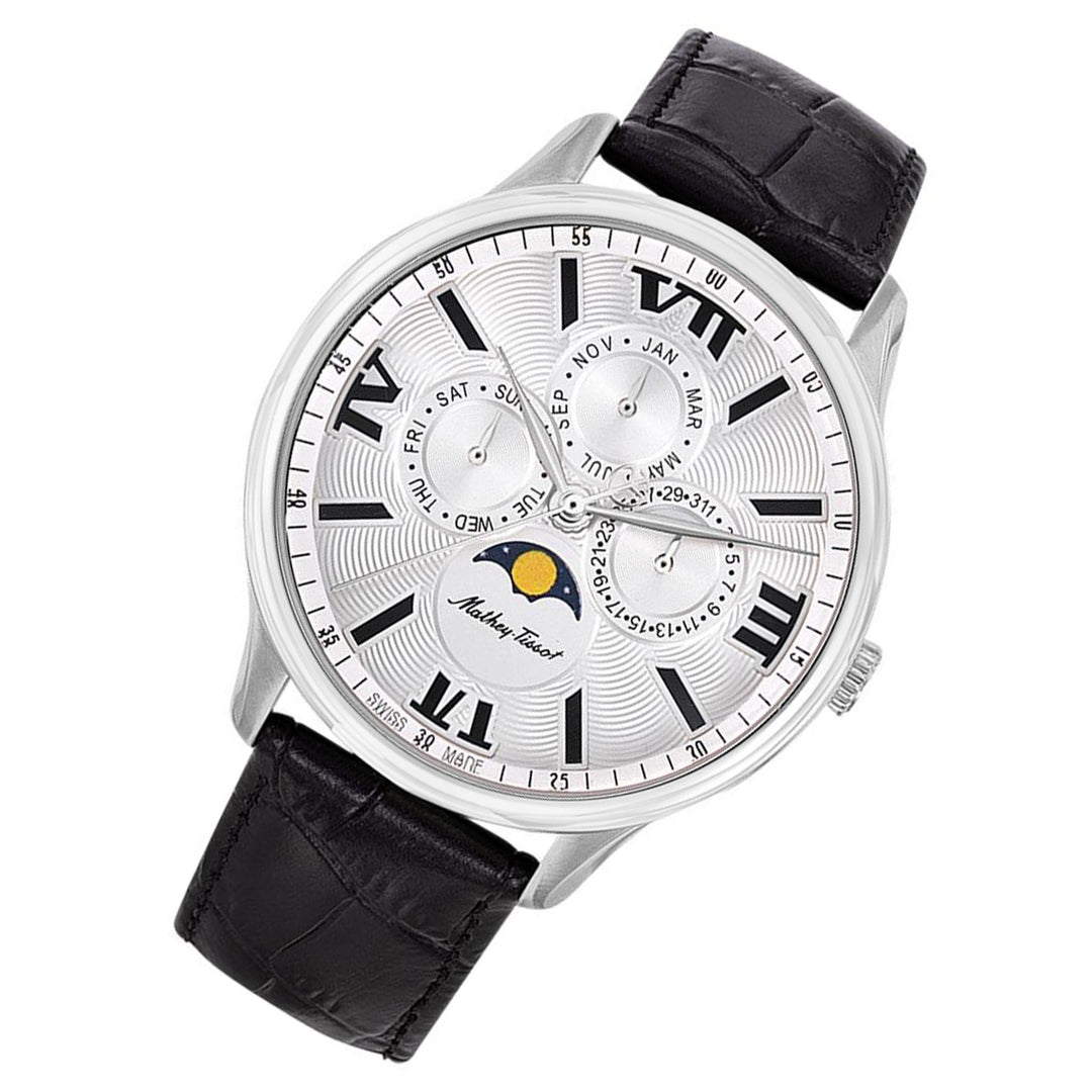 Mathey-Tissot Edmond Moon Leather White Dial Swiss Made Men's Watch - H1886RAI