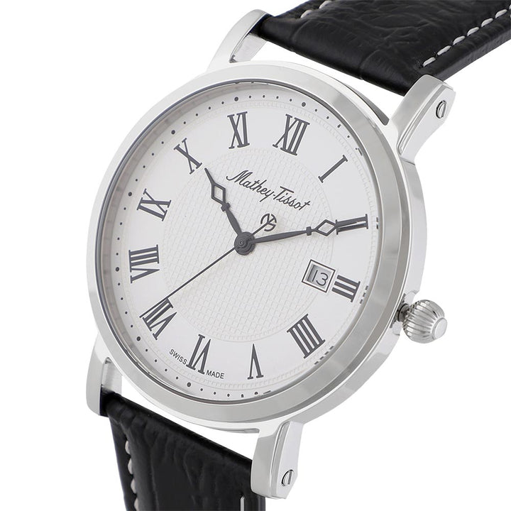 Mathey-Tissot City Leather White Dial Swiss Made Men's Watch - HB611251ABR