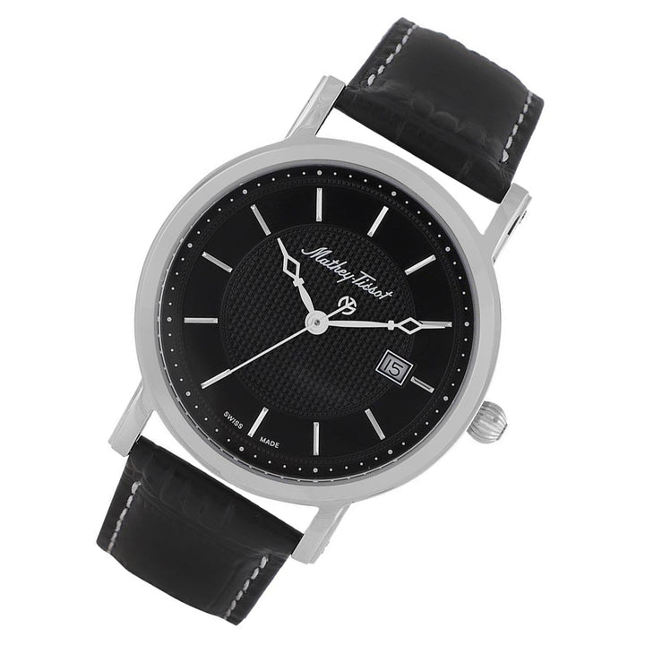 Mathey-Tissot City Leather Black Dial Swiss Made Men's Watch - HB611251AN