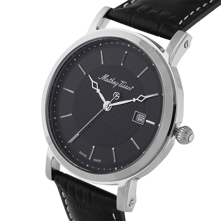Mathey-Tissot City Leather Black Dial Swiss Made Men's Watch - HB611251AN