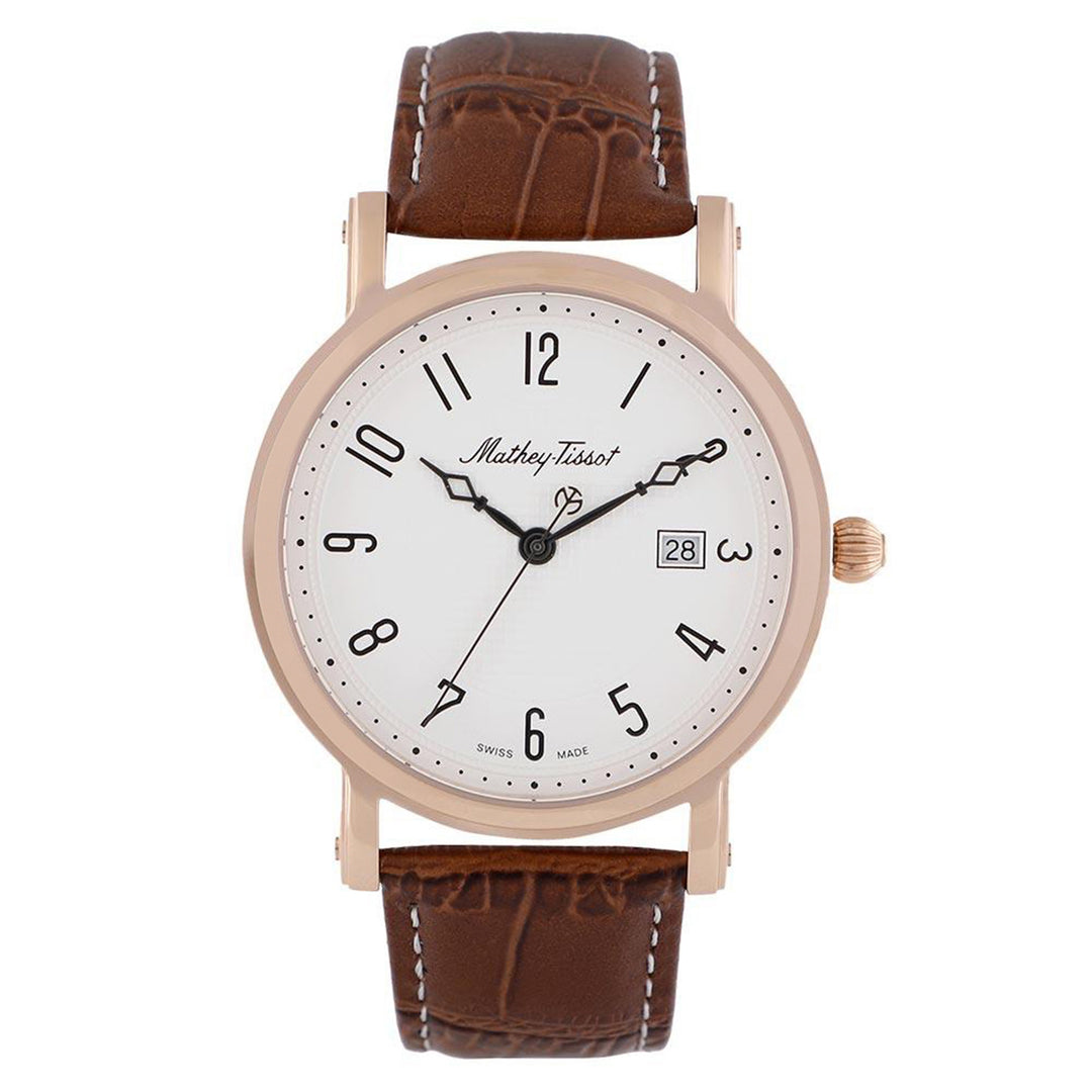 Mathey-Tissot City Leather White Dial Swiss Made Men's Watch - HB611251PG