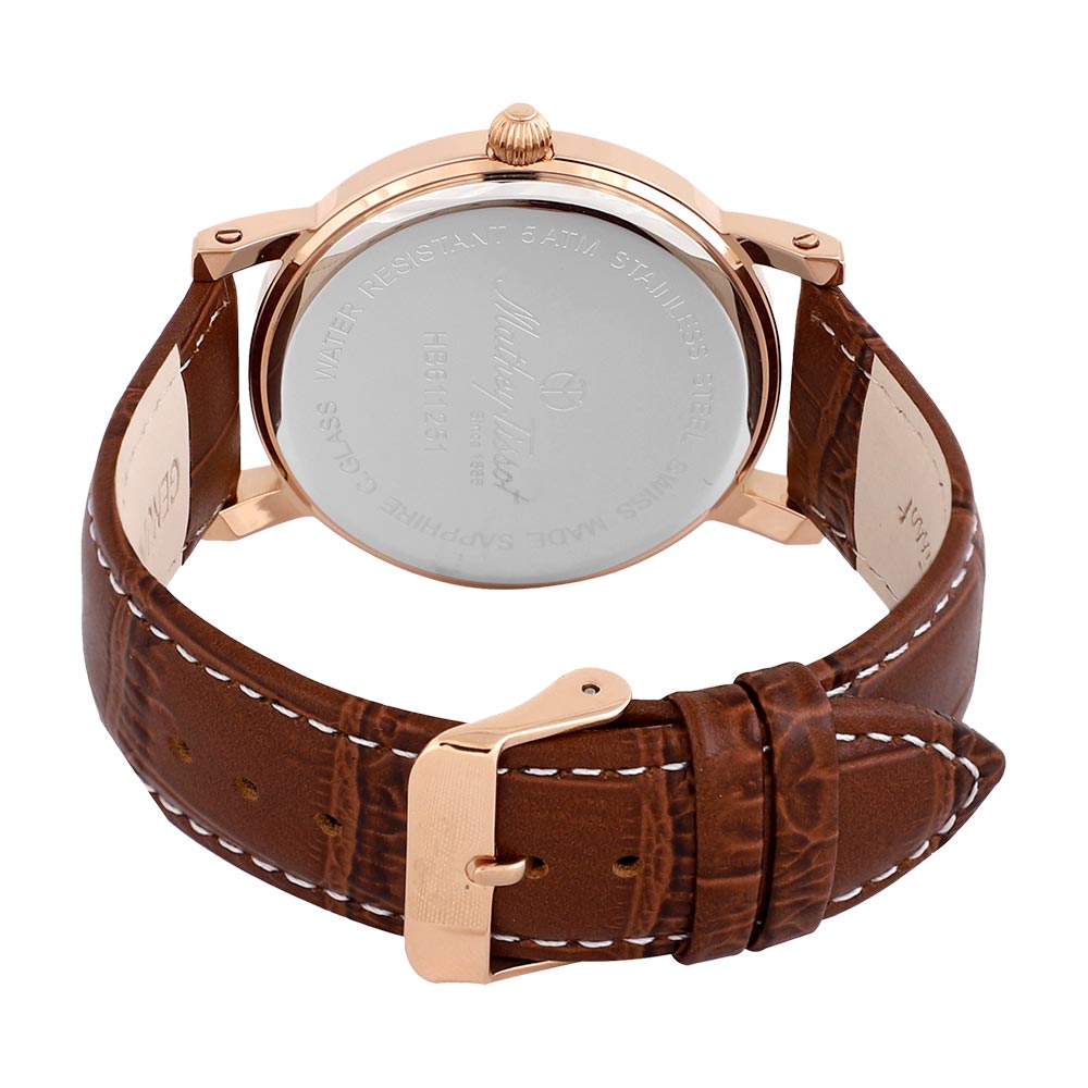 Mathey-Tissot City Leather White Dial Swiss Made Men's Watch - HB611251PG