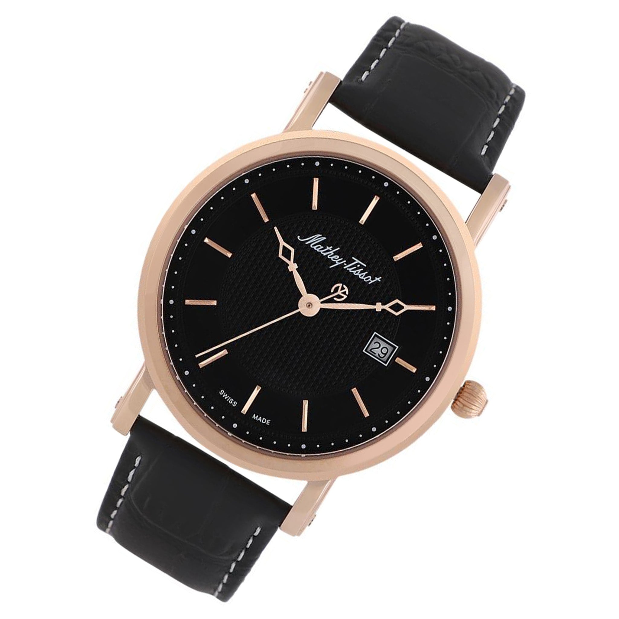 Mathey-Tissot City Leather Black Dial Swiss Made Men's Watch - HB611251PN