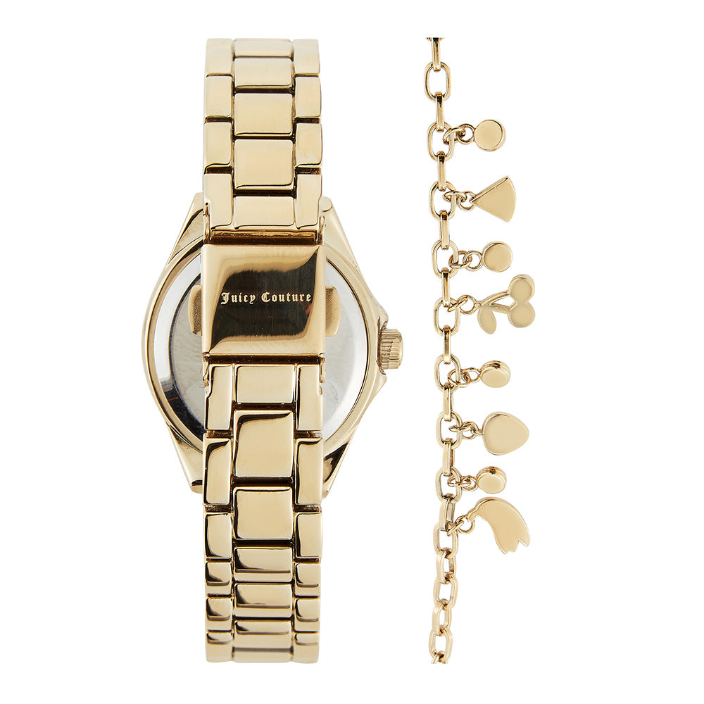 Juicy Couture Gold-Tone Band White Mother of Pearl Dial Women's Watch & Bracelet with Charms - JC1166GBST