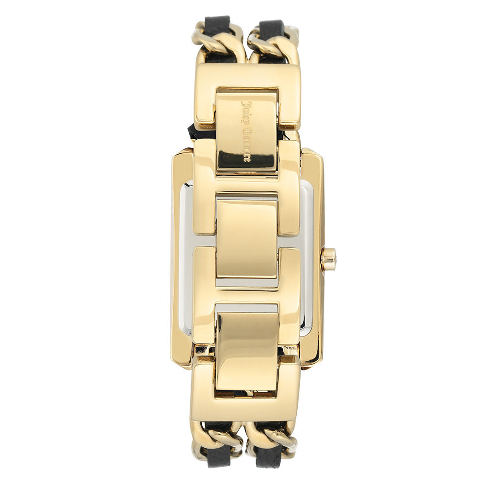 Juicy Couture Black Label Linked Gold Steel & Leather Strap Ladies Watch - JC1196BKGB