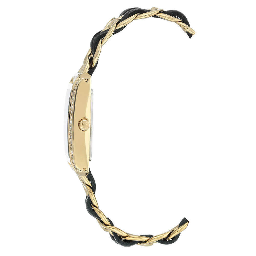 Juicy Couture Black Label Linked Gold Steel & Leather Strap Ladies Watch - JC1196BKGB