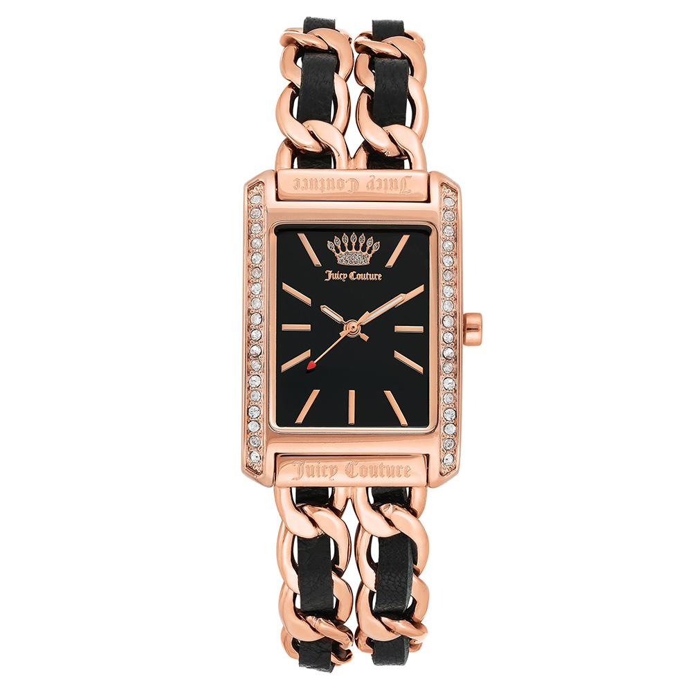 Juicy Couture Black Label Linked Rose Gold Steel & Leather Strap Ladies Watch - JC1196BKRG