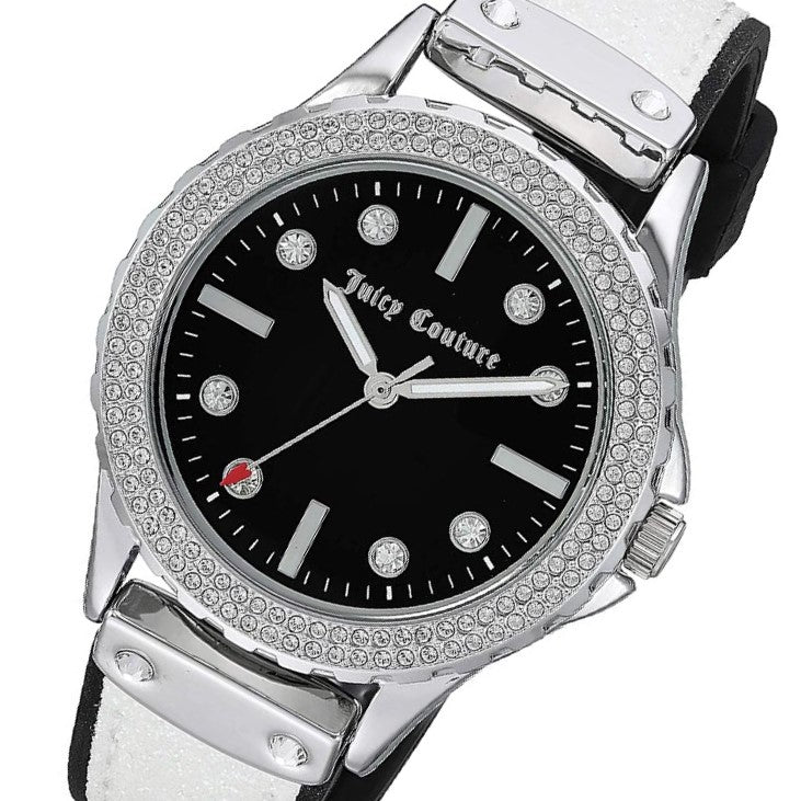 Juicy Couture White & Black Vegan Leather-Silicone Band Ladies Watch - JC1011BKWT