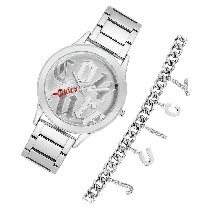 Juicy Couture Ladies Silver Watch & Bracelet with Charms - JC1147SVST