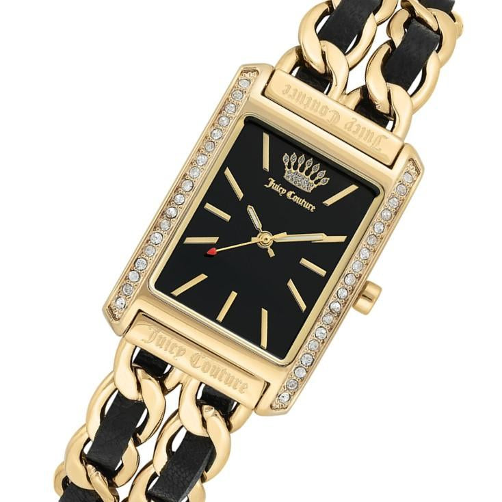 Juicy Couture Black Label Linked Gold Steel & Leather Strap Ladies Watch - JC1196BKGB
