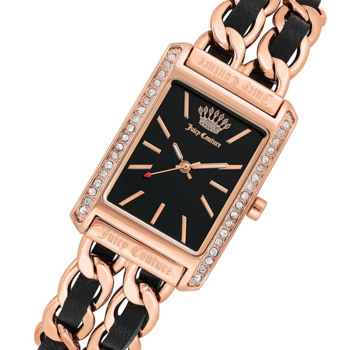 Juicy Couture Black Label Linked Rose Gold Steel & Leather Strap Ladies Watch - JC1196BKRG