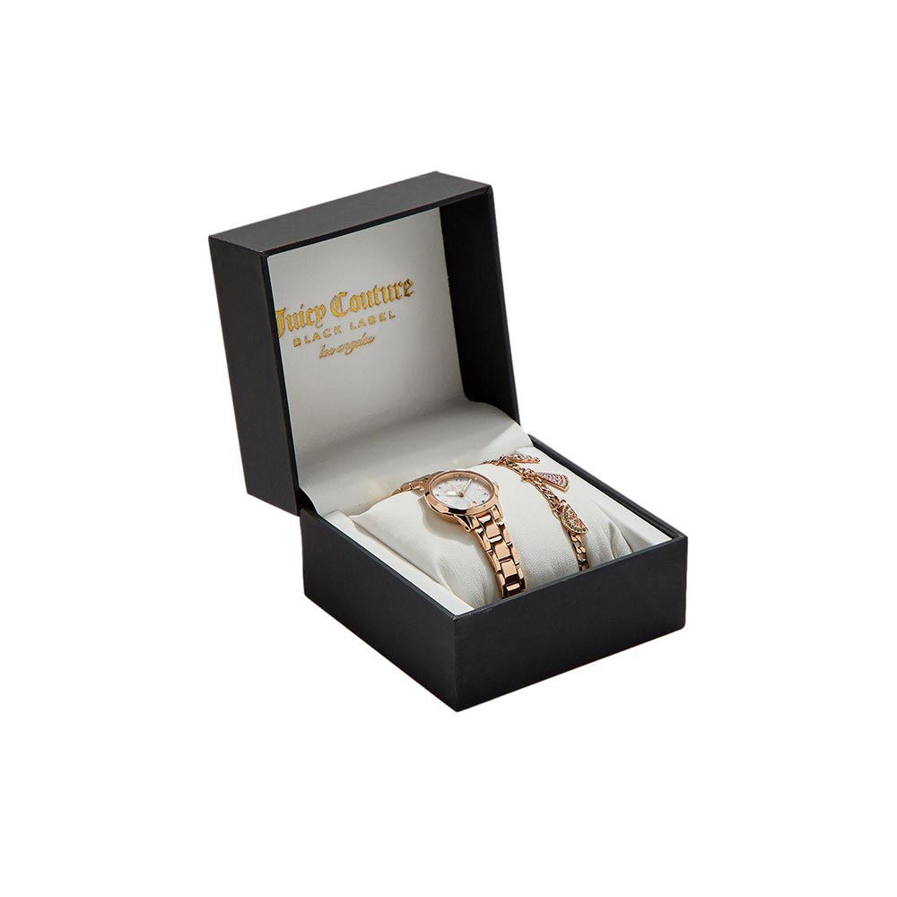 Juicy Couture Rose Gold Steel White Mother of Pearl Dial Women's Watch & Bracelet with Charms Set  - JC1236RGST