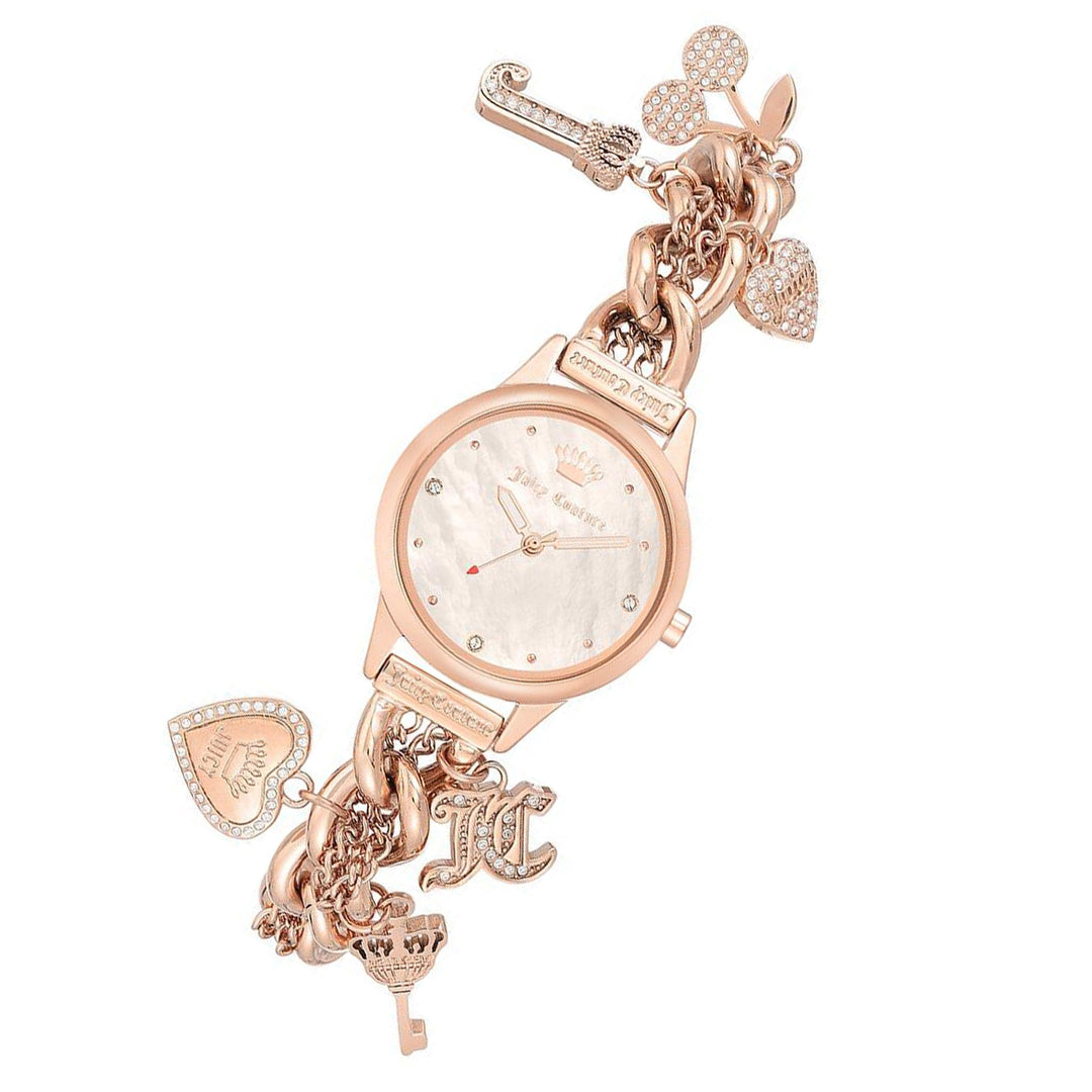 Juicy Couture Rose Gold Chain Bracelet with Crystal Charms Women's Watch - JC1298BMRG
