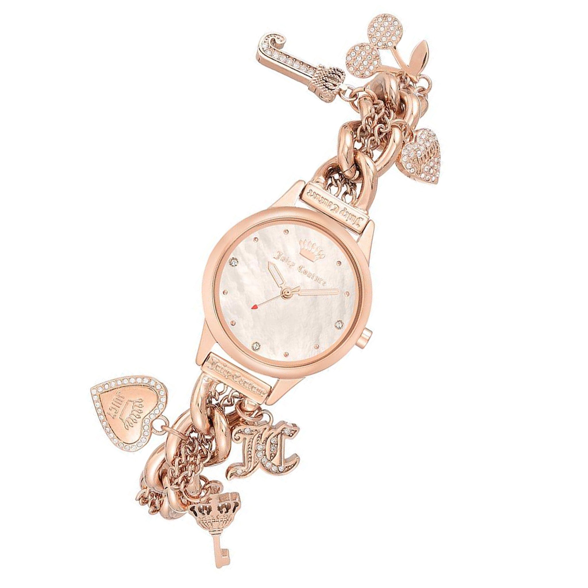 Juicy Couture Rose Gold Chain Bracelet with Crystal Charms Women's Watch - JC1298BMRG