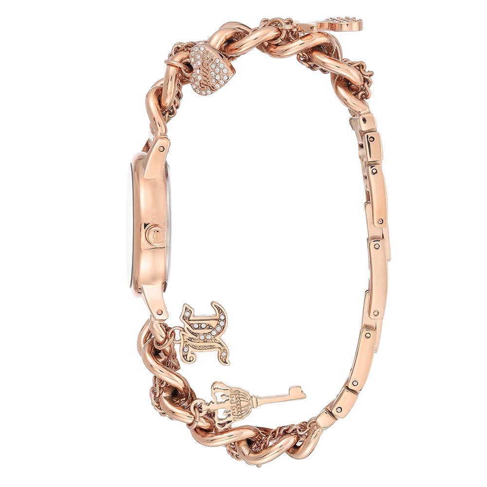 Juicy Couture Rose Gold Chain Bracelet with Crystal Charms Women's Watch - JC1298BMRG