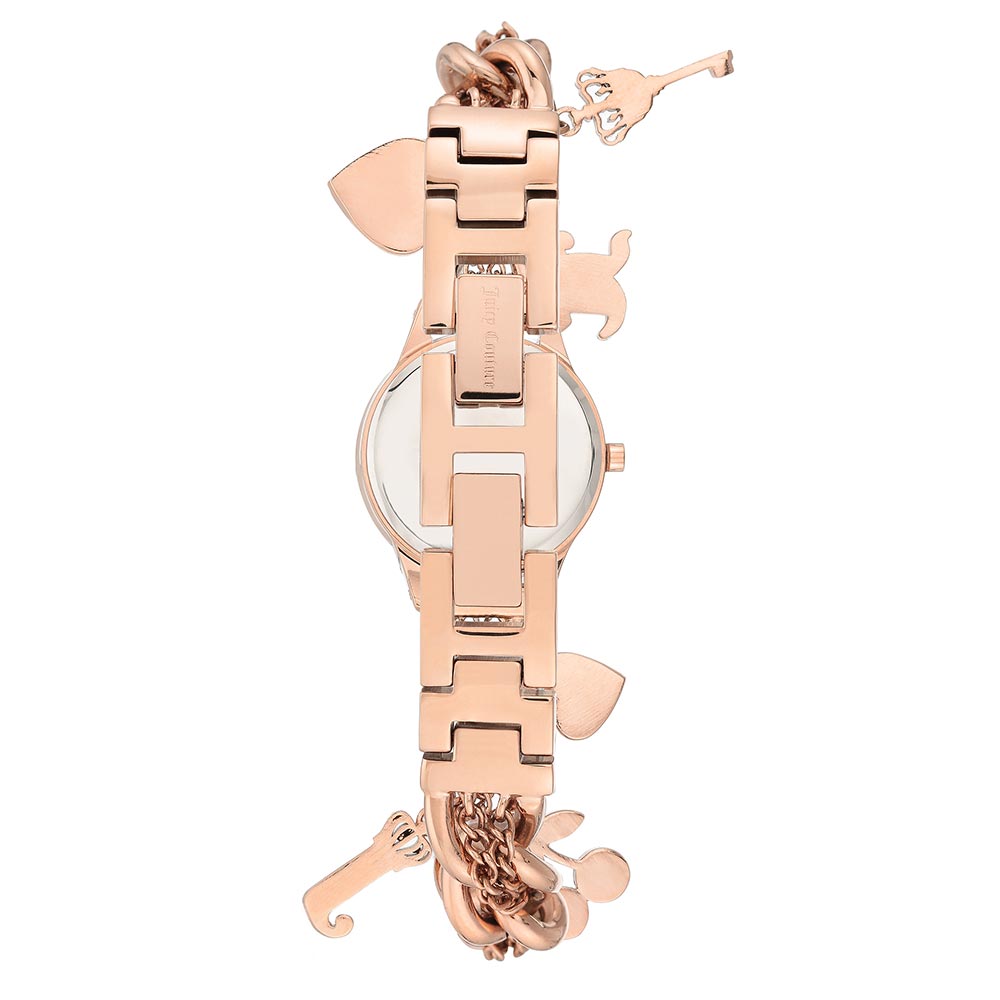 Juicy Couture Rose Gold Chain Bracelet with Crystal Charms Women's Watch - JC1298BMRG