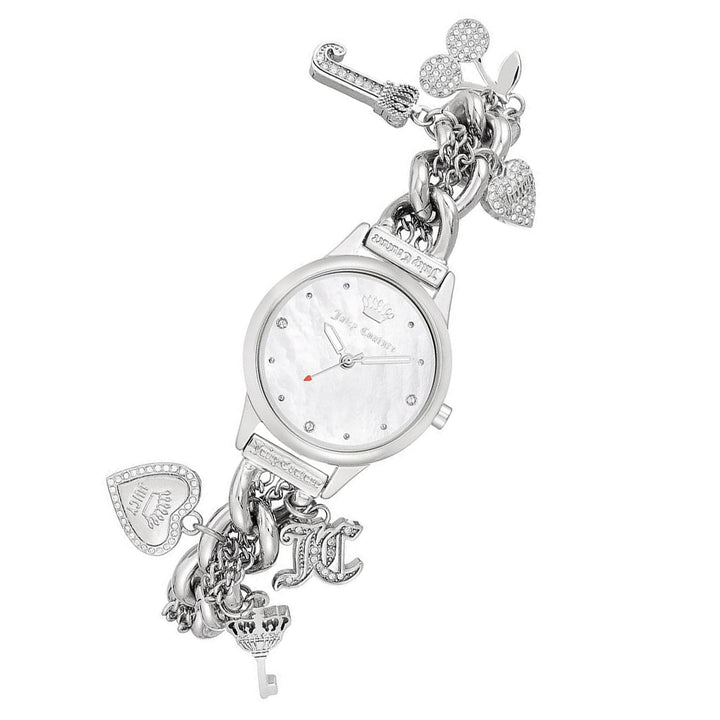 Juicy Couture Silver Chain Bracelet with Crystal Charms Women's Watch - JC1299MPSV
