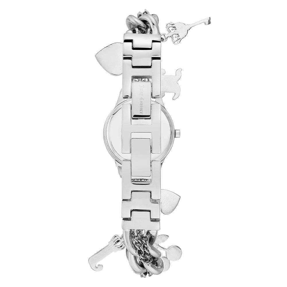 Juicy Couture Silver Chain Bracelet with Crystal Charms Women's Watch - JC1299MPSV