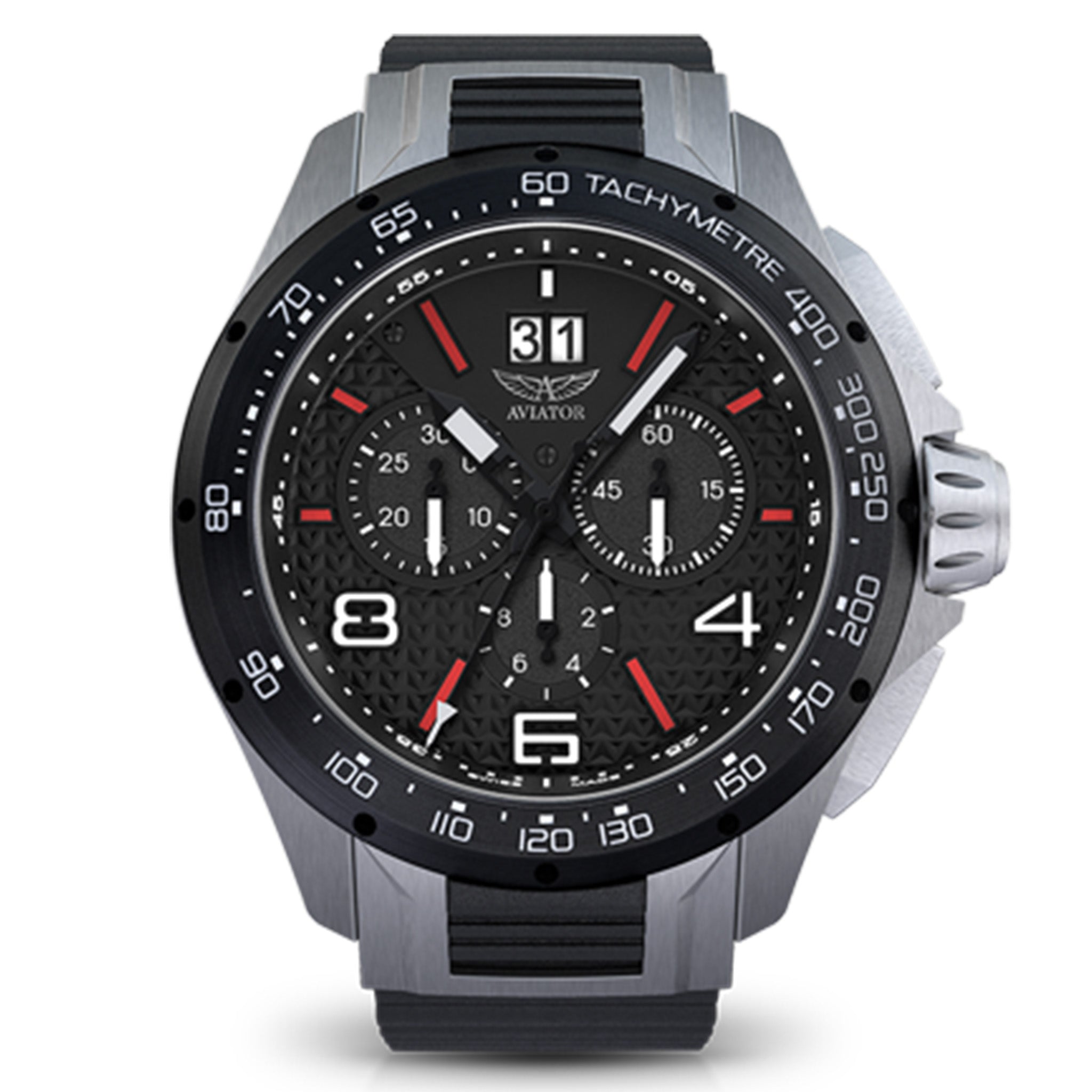 Aviator Stainless Steel Black Rubber Men's Watch - M21951326