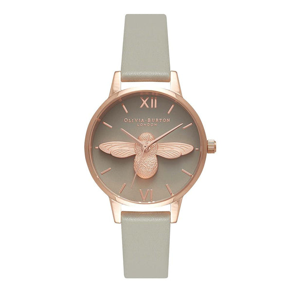 Olivia Burton 3D Bee Grey Leather Ladies Watch OB15AM77 The Watch Factory Australia