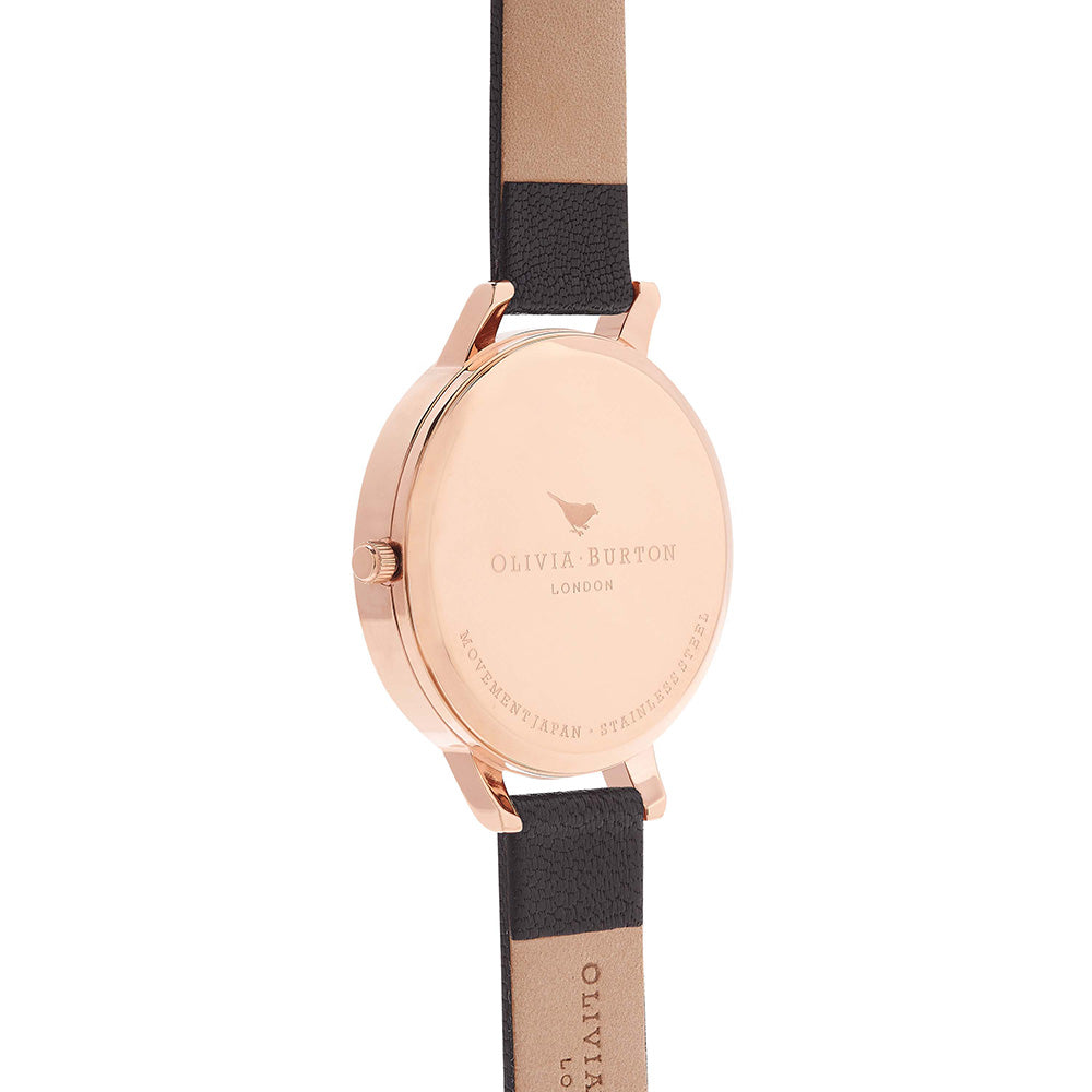 Olivia Burton Signature Black Leather Floral Dial Women's Watch - OB15WG12