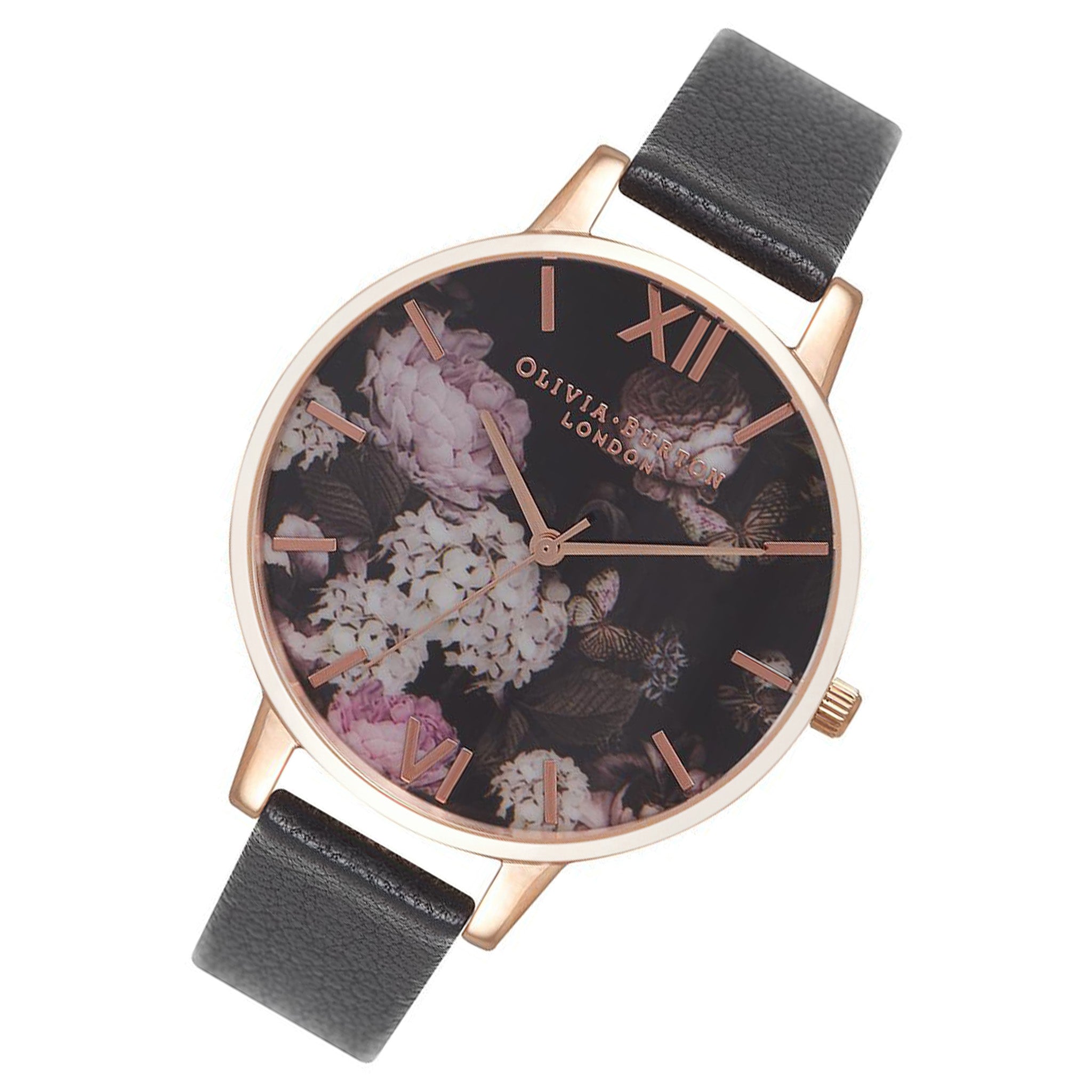 Olivia Burton Signature Black Leather Floral Dial Women's Watch - OB15WG12