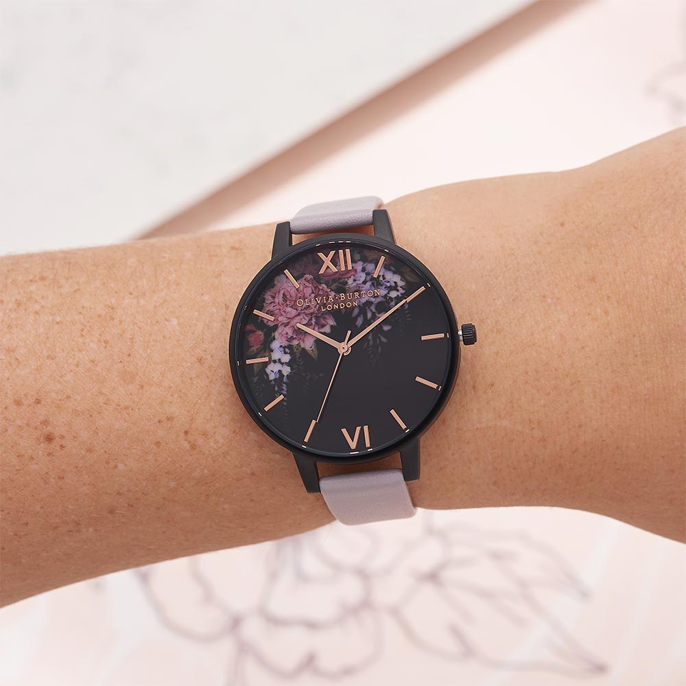 Olivia Burton After Dark Grey Lilac Leather Ladies Watch - OB16AD15