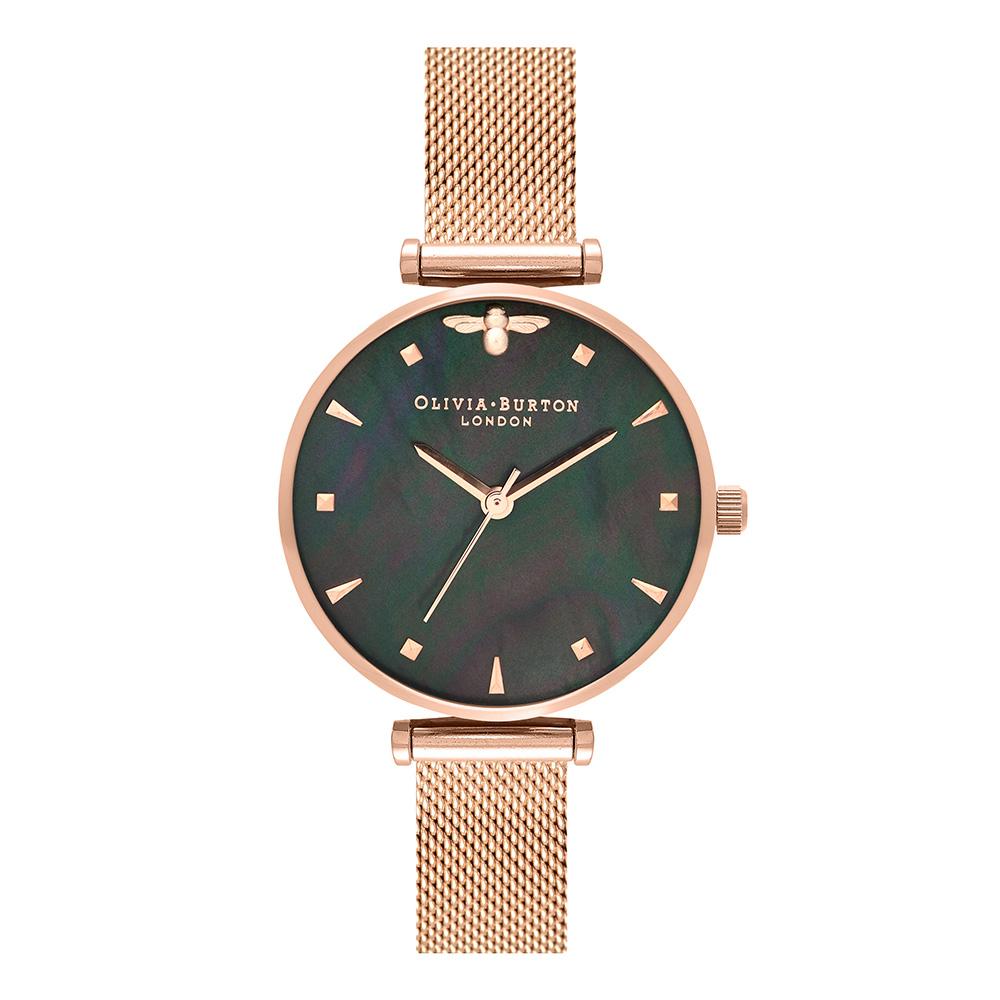 Olivia Burton Queen Bee Black Mother of Pearl Mesh Ladies Watch - OB16AM145